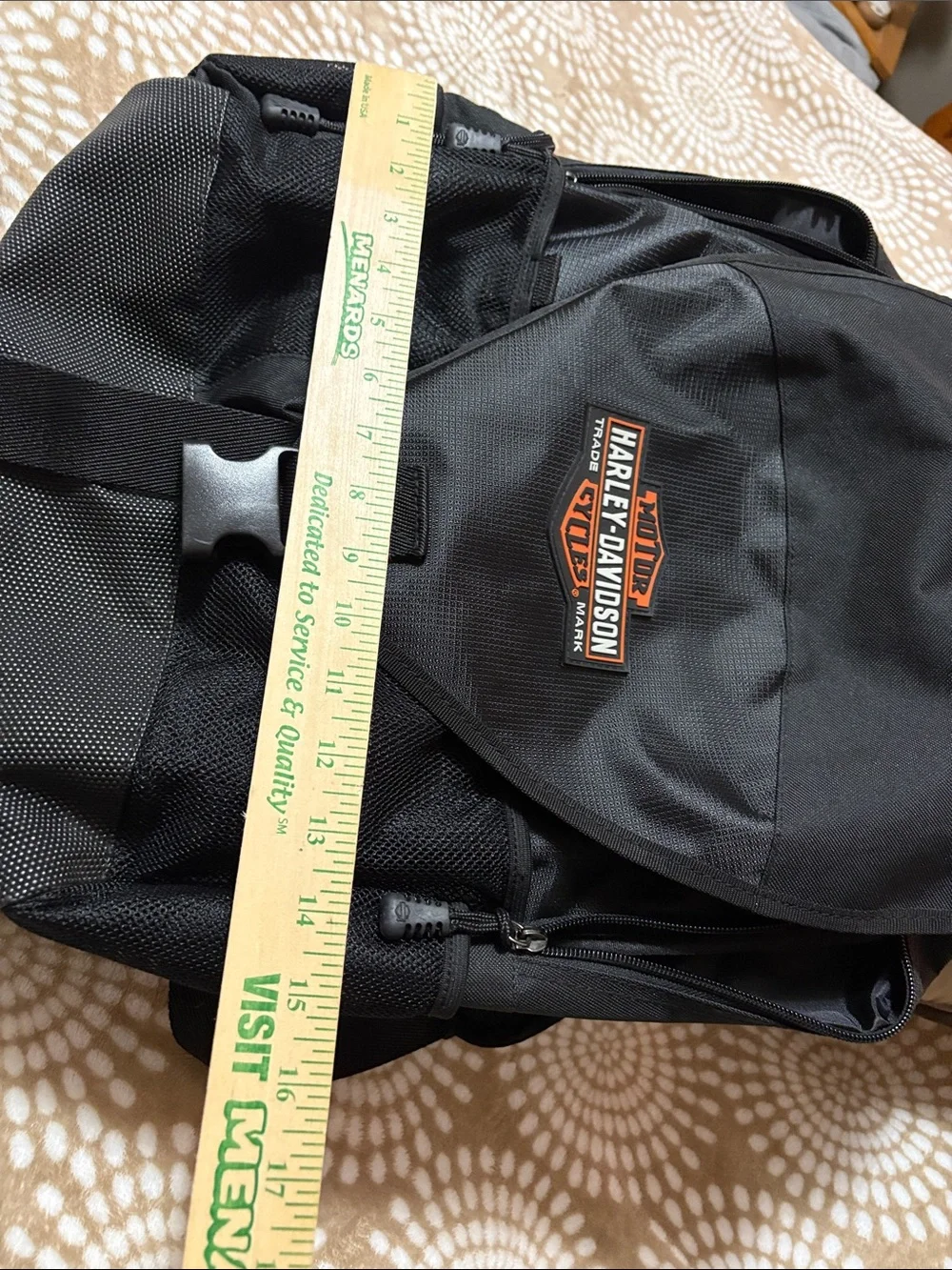 Harley-Davidson Black Backpack / travel bag . Very roomy . Orange Logo Patch